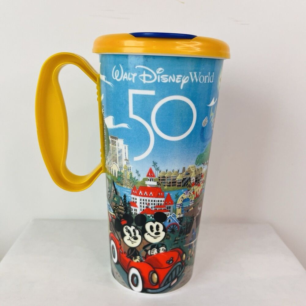 Walt Disney World Whirley Refillable Cup Drink Tumbler With Lid 50th Anniversary